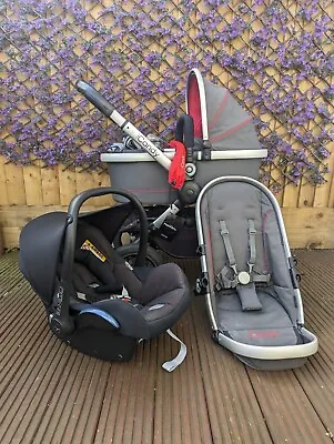 ICandy Peach 3 Grey With Red Trim System 3 In 1 Pushchair + Maxi Cosy Car Seat • £250