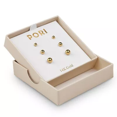 Solid 14K Gold Ball Stud Earrings (3-Pair-Pack) 3MM 4MM And 5MM - Choose A Color • $49.99