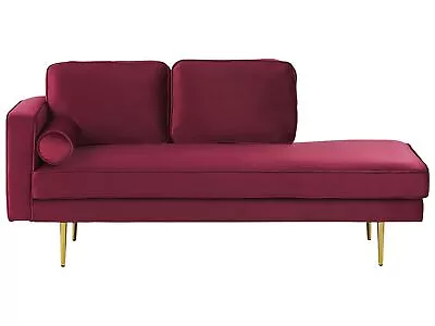 Modern Glam Velvet Chaise Longue Dark Red Upholstery Gold Metal Legs Miramas • £689.99