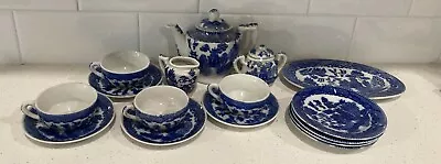 Childs Blue Willow Tea/ Dinner Set Toy Porcelain Set 1950's Vintage + Platter • $28