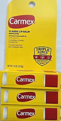 CARMEX Classic Medicated Lip Balm Stick. Lip Protectant/Sunscreen SPF 15: 3-Pack • $9.25