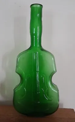 Vintage Emerald Green Violin Cello Glass Figural Bottle Hand Made 9 7/8  Tall • $17