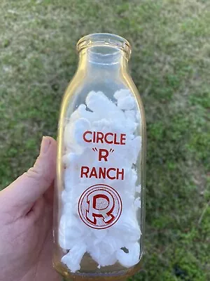 Vintage Nice Glass Square Acl Pyro Paint Circle R Ranch Pint Milk Bottle Texas ? • $34.99