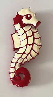 Vintage SEAHORSE Red & White DL Brooch Pin Painted Resin Plastic D. L. Beach • $24