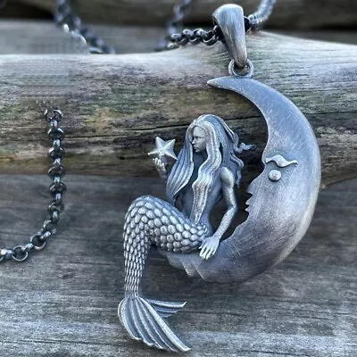 Men's Stainless Steel Mermaid Vintage Amulet Pendant Necklace Lucky Jewelry • $15.99