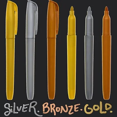 Metallic Marker Pens 6Pk Gold Silver Bronze Copper Permanent Art Chrome Shiny • £4.98