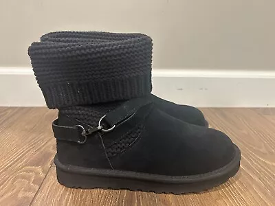 UGG Black Suede Winter Sweater Boots Strap Sz US 8/ EU 39 • $47.95