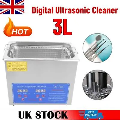 3L Digital Ultrasonic Cleaner Ultra Sonic Bath Cleaning Tank Timer Heater UK • £64.85