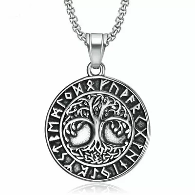 MOYON Stainless Steel Mens Rune Celtic Tree Of Life Pendant Necklace Jewelry • $7.99