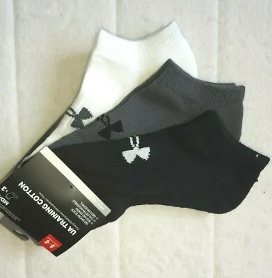 3 PAIRS ! Unisex UNDER ARMOUR Black Grey White No Show CUSHIONED TRAINING SOCKS • £14.99