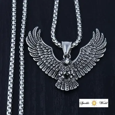 Men’s Classic Eagle Pendant Necklace Stainless Steel Rock Hip Hop Party Jewelley • £8.99