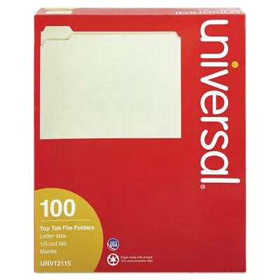 Universal 12115 1/5-Cut Assorted Top Tab File Folders - Letter MNL (100/BX) New • $19.96