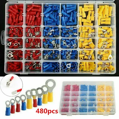 480Pcs Car Wire Assorted Insulated Electrical Terminals Connectors Crimp Box Kit • £8.59