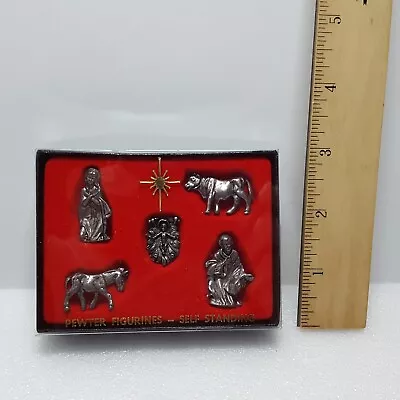 Vintage USA Made Miniature Self Standing Figurines 5 Piece Pewter Nativity Set • $11.95