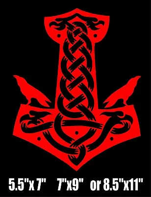 Thor's Hammer Decal Mjolnir With Ravens Viking Car Window Laptop Vinyl Sticker  • $5.09