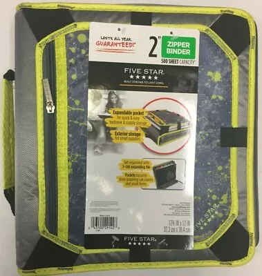 Five Star Mead 2 Inch Zipper Binder 3 Ring Binder Expansion Panel Gray/Green • $29.95