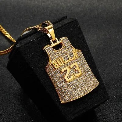 23 Chicago Bulls Michael Jordan NBA Jersey Necklace - Gold Colored - Rhinestone • $14.99