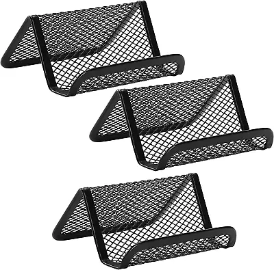 Metal Mesh Business Card Holder For Desk Office Black 3 Pack Business Card Stand • $9.28