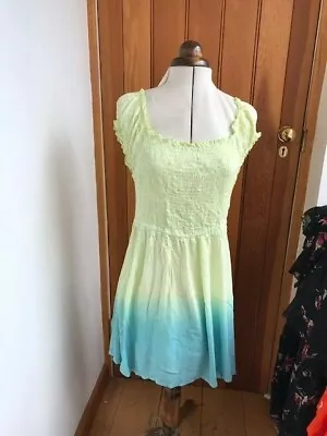 £12.99 • Buy WAREHOUSE BEACH WARE PINK Yellow Green Blue DIP DYE OFF SHOULDER DRESS M  L BNWT