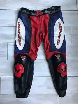 Dainese Motorcycle Moto Pants Trousers Leather Biker Mens Size 56 Blue Red Rare  • $99.99
