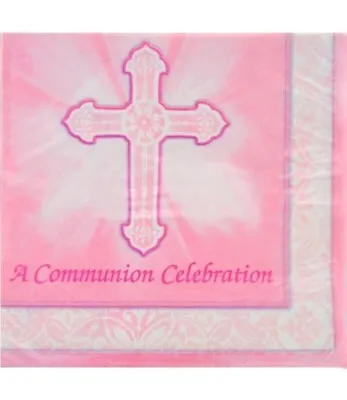 Pink Radiant Cross Holy Communion Paper Napkins Party Table Cake Decoration • £5.89