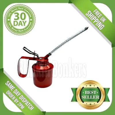 Oil Can 1/4 Pint Garage Pump Thumb Lever Action Steel Metal With Flexible Spout • £5.95