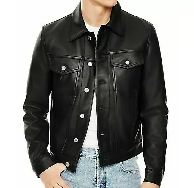 Men Soft Genuine Leather Trucker Retro Levi's Style Vintage Sheepskin Jacket • £65.55