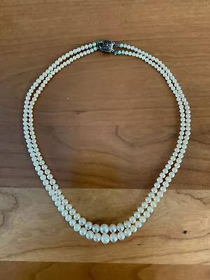 Vintage (1950's) Double Strand Faux Pearls 16 Inch Clasp Closure No Markings • $20