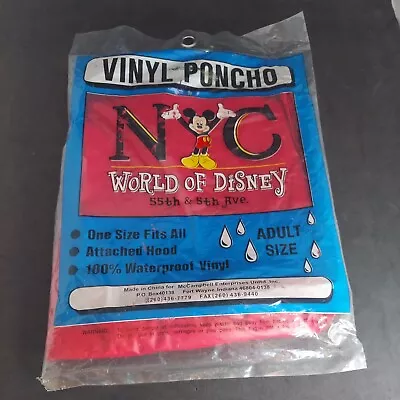 World Of Disney Mickey Mouse Red Vinyl Rain Poncho New York City ADULT One Sz   • $12.99