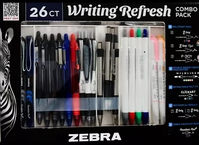 Zebra Writing Refresh Combo Pack Z-Grip F-301 Mildliner Fountain Pens 26 Count • $22.99