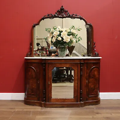 $895 • Buy Antique English Credenza, Or Marble Top , Mirror Back Sideboard Or Hall Cabinet