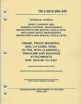 Historical Book For Crane Truck Mounted 20 Ton Model M320T2 Repair Parts • $65