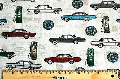 Bty*vintage Cars*gas Tanks/tan Flannel 100% Cotton Face Masks Fabric 1yd 43x36  • $16.99
