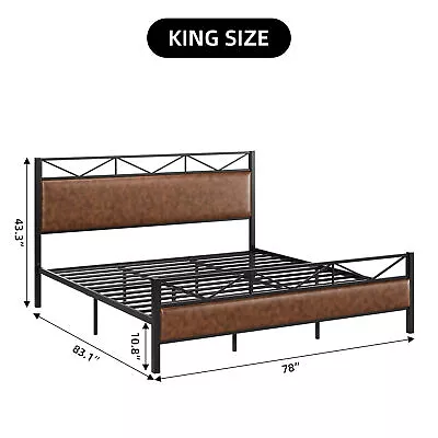 Full/Queen/King Size Metal Bed Frame Platform With Rustic Leather Headboard • $270.52