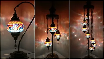 £27.98 • Buy New 1/3/7 Multi Glass Turkish Moroccan Style Glass Floor/Table Lamp-UK Certified