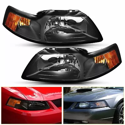 For 1999-2004 Ford Mustang GT SVT Cobra Black Headlights Amber Corner Lamp LH+RH • $62.69