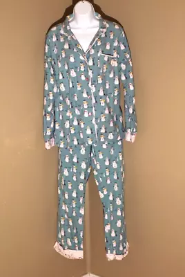 Munki Munki Medium Flannel PJ Set With Snowman Print Pockets   Super Soft • $12