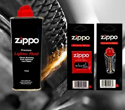 Zippo Premium Lighter Fluid Petrol Refill 125ml + Wick +flints. FREE SHIPPING • $26.50
