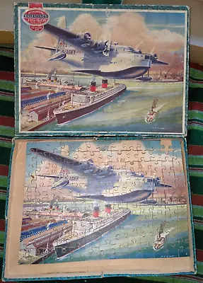 Vintage Wooden Jigsaw Puzzle Valentine's	WW2 Ship & Plane 130 Pieces Gr Britain • $16.10