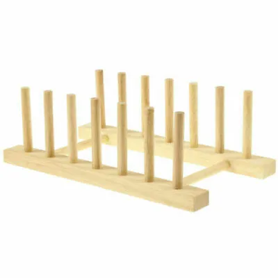 £6.99 • Buy Natural Wooden Kitchen Plates Cups Dish Stand Display Drying Holder Storage Rack