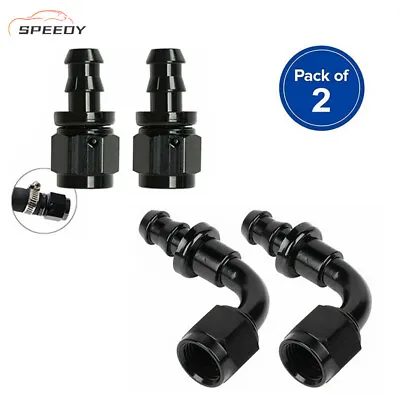 $10.49 • Buy 2x Push On Lock Hose Barb Fitting 6AN Straight 90 Degree Fuel/Gas Line Adapter