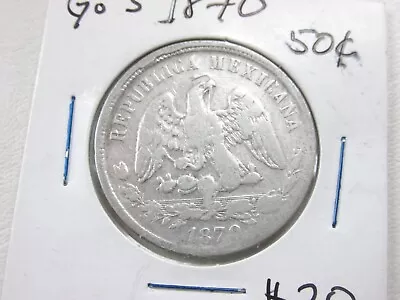 Mexico 50 Centavos .903 Silver Coin 1870 Go-S Guanajuato Mint Q1KV • $20