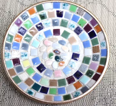 Vintage Mid Century Mosaic Multi-Color Tile Pattern  Gold Small Dish 5.75  • $10.50