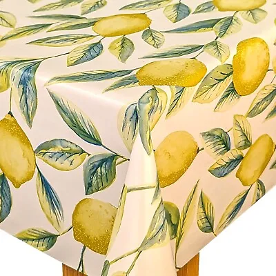 Lemons And Leaves PVC Vinyl Wipe Clean Oilcloth Tablecloth • £7.99