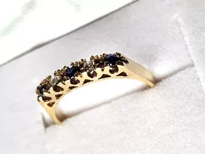 9ct Gold Sapphire & Diamond Hallmarked Vintage Ring Size O • $239.50