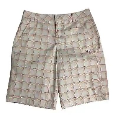 Puma Mens Golf Shorts Flat Front Pockets Lightweight White Plaid 32 • $24