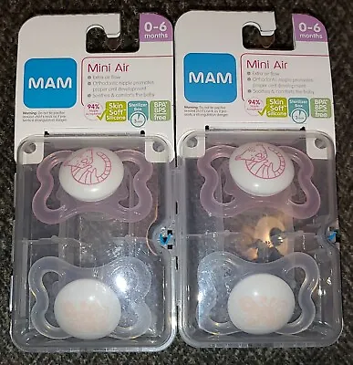 Baby Girl Size 0-6 Months Lot Of 4 Pacifiers Mini Air MAM New In Packaging • $25.75