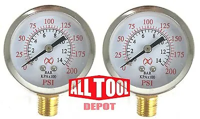 Qty 2 Air Pressure Gauge 2  Side Mount 1/4  NPT 2  Dial - 0 To 200 PSI • $13.49