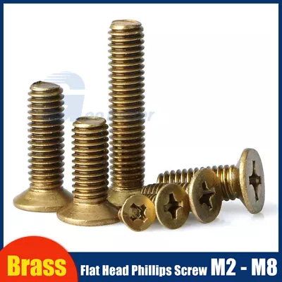 Brass Countersunk Flat Head Phillips Screws Machine Bolts DIN965 M2 - M8 • £2.51