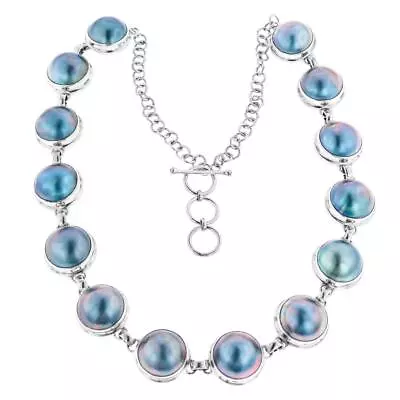 925 Sterling Silver 14pc Blue Mabe Cultured Pearl Strand Sterling Necklace 20  • $249.95